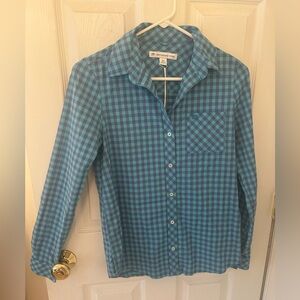 Southern Tide Teal and Navy Plaid Button-Up Shirt